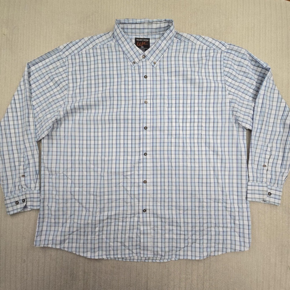 Walnut Creek Shirt Mens 3XL White Blue Check Long Sleeve Button Down Casual